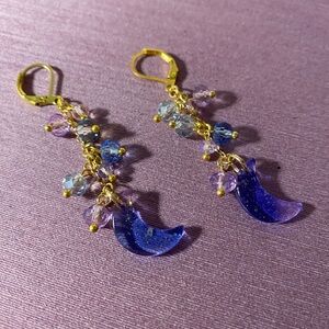 Elegant Gold and Purple Crescent Earrings